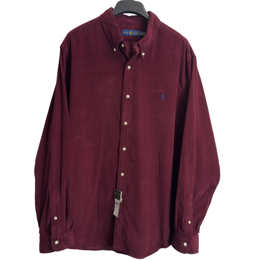 NEW Polo Ralph Lauren Mens XXL Burgundy Cotton Corduroy Button Down Shirt Pony